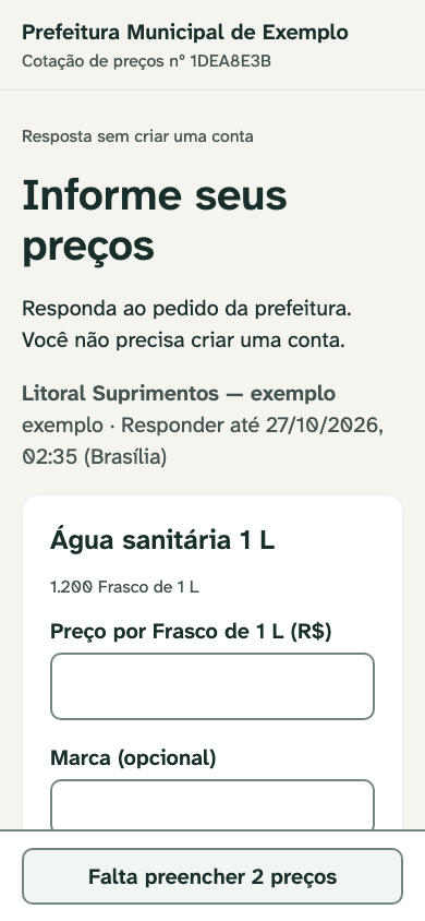 Fornecedor responde pelo celular, sem criar conta