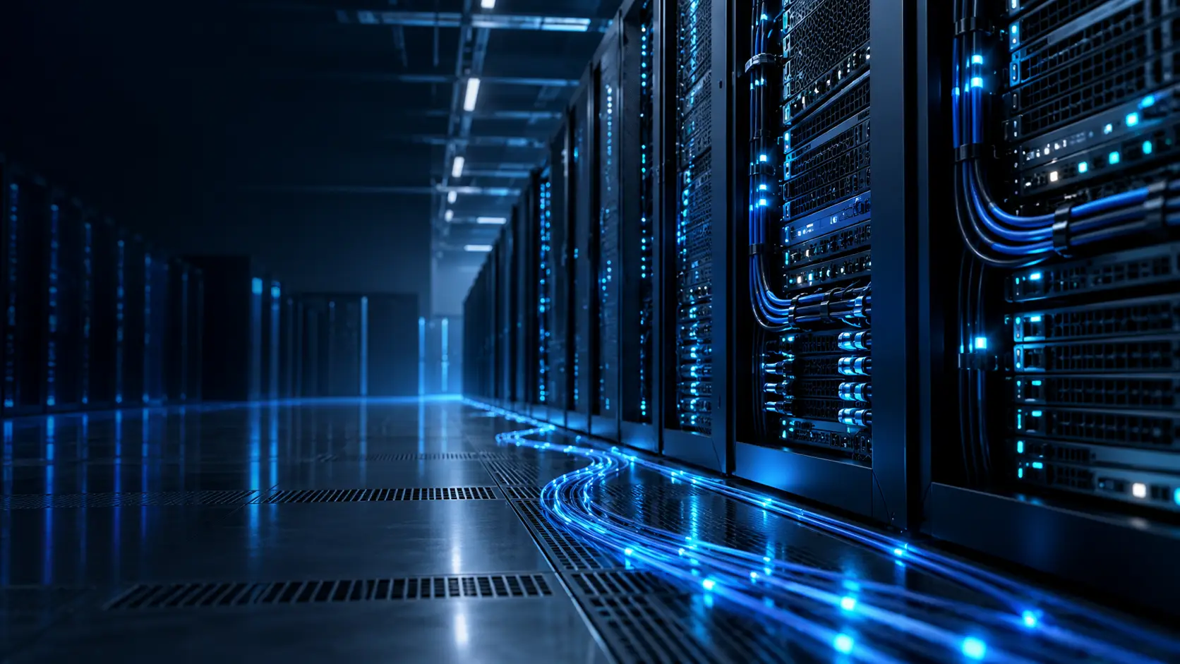 Ilustração de infraestrutura digital e conexões de rede.