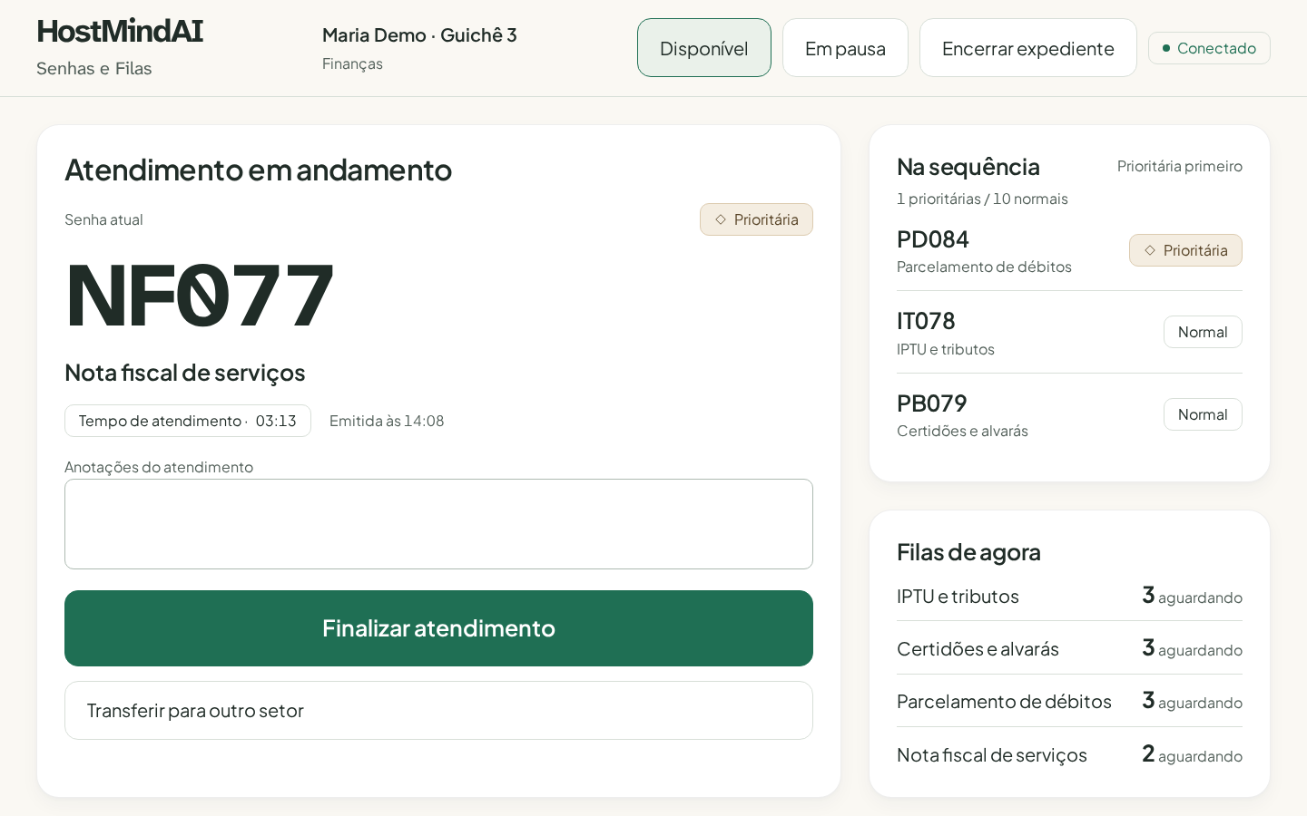 Guichê, captura da demonstração.